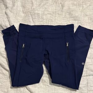 Lululemon Deep Blue Leggings with Zippered Pockets